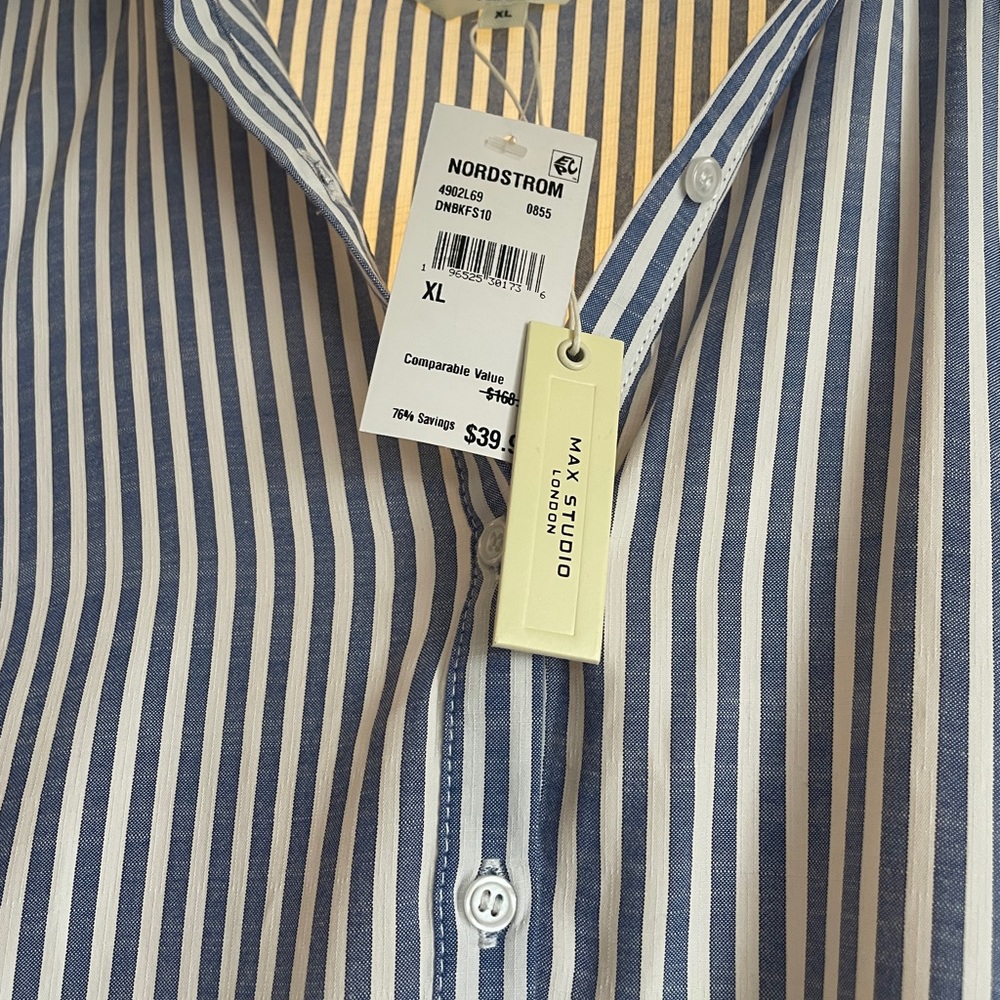 Viral Striped Blue & White Shirt Dress NWT - Picture 4 of 5